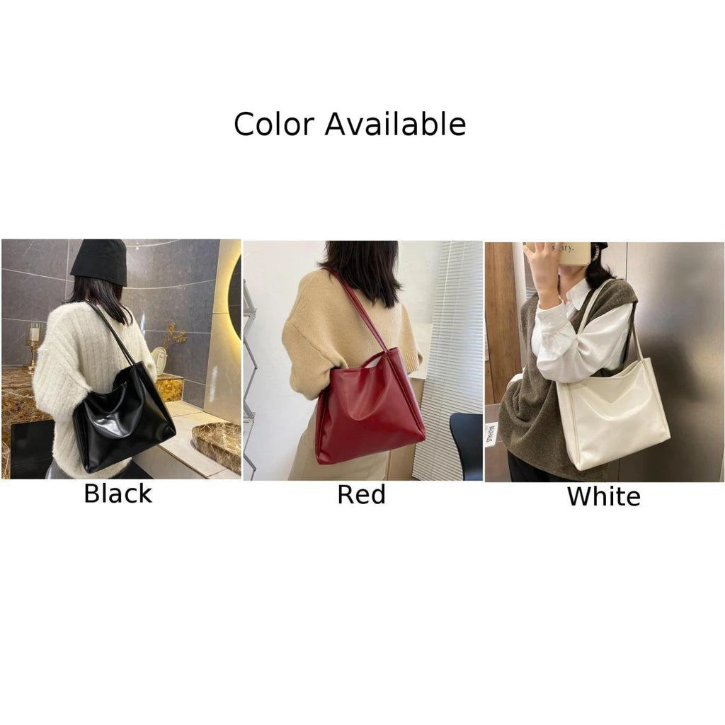 Fashion Tote Bag Female Simple Tote Bag Handbag Temperament Large Capacity PU Shoulder Commuting Bag For Shopping Travel
