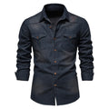 AIOPESON Men's Slim Fit Stretch Denim Shirt – Long Sleeve Cotton Cowboy Shirt