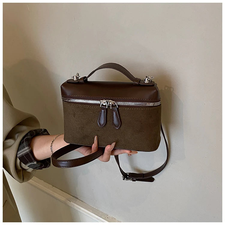 Women's Vintage Suede Patchwork Handbag – Large-Capacity Crossbody Shoulder Bag