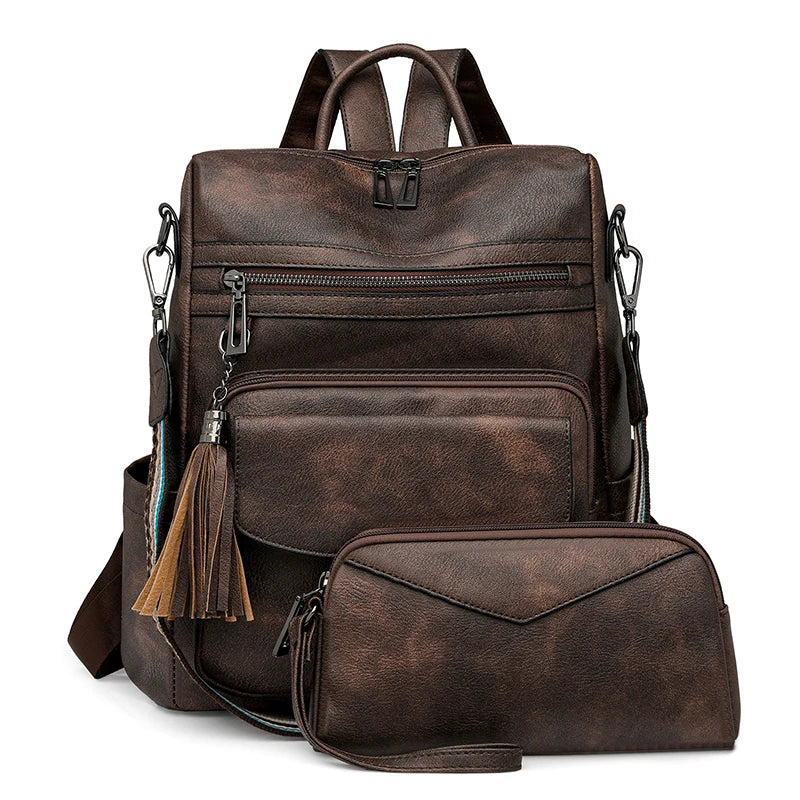 Women's Leather Convertible Backpack Purse – Multi-Pocket Shoulder and Travel Bag