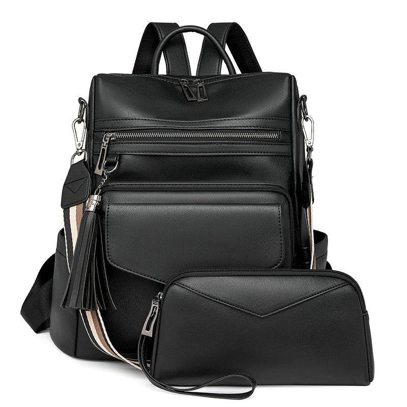 Women's Leather Convertible Backpack Purse – Multi-Pocket Shoulder and Travel Bag