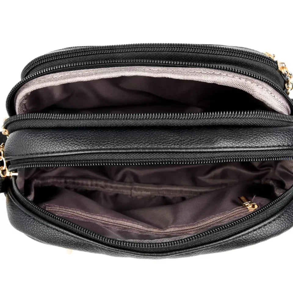 Women's Soft Leather Messenger Bag – Multi-Pocket Luxury Shoulder Handbag