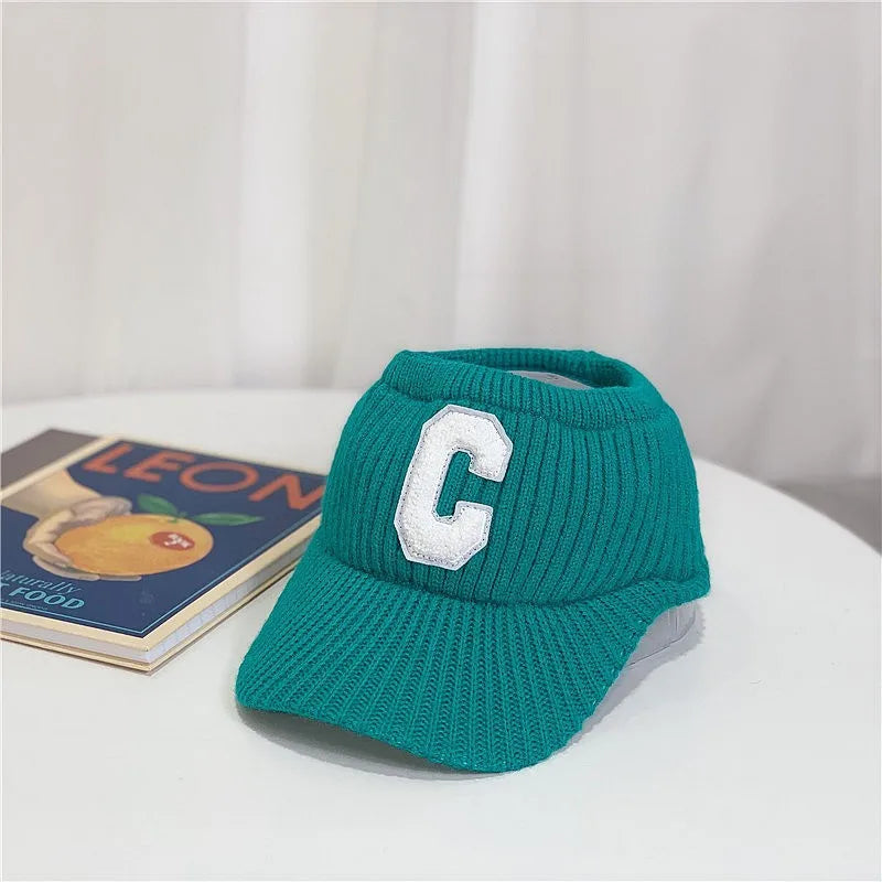 Unisex Knitted Visor Beanie Hat – Striped Winter Cap with Plush Lining