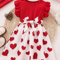 Summer Cute Red Love Princess Children's Short sleeved Dress Casual Party Clothing
