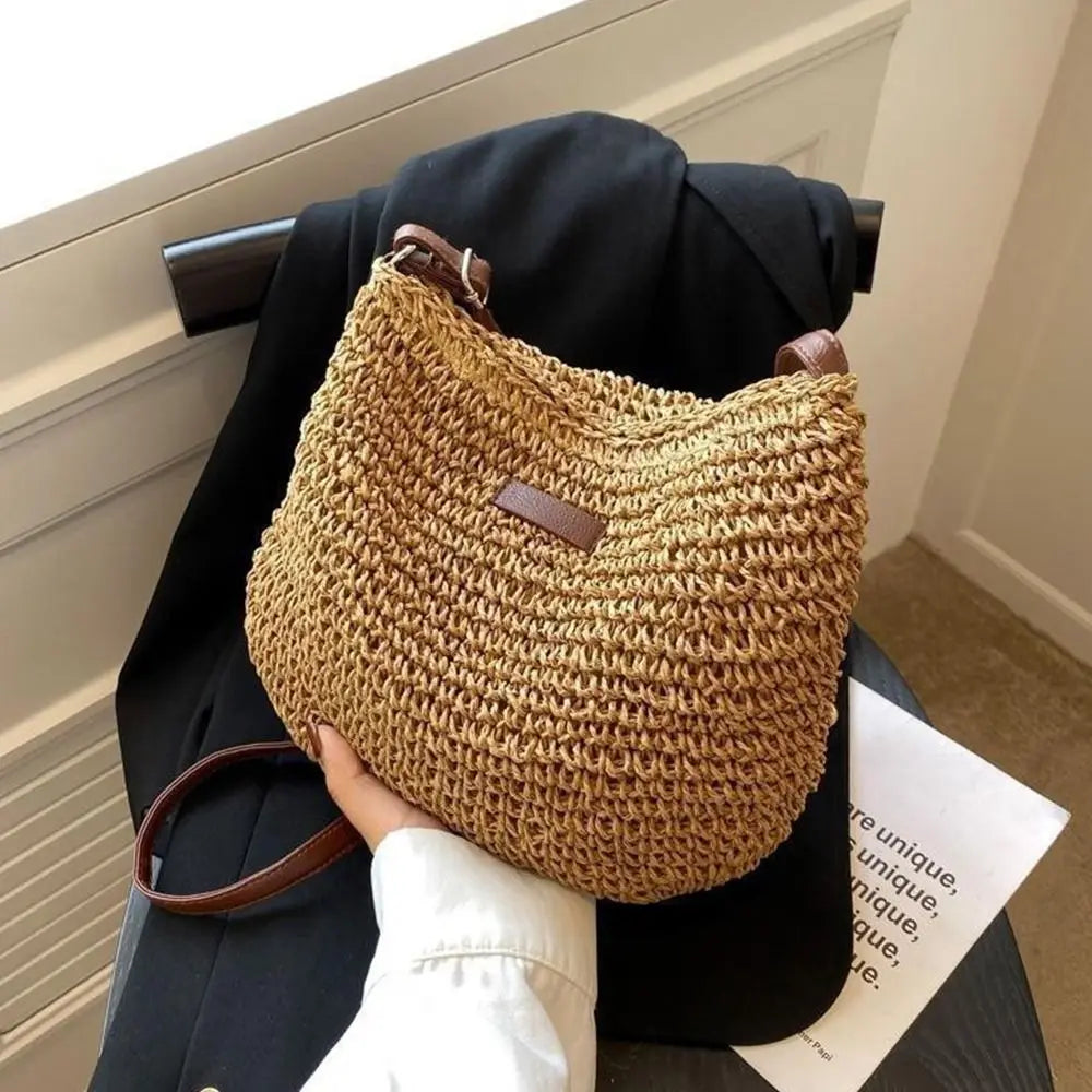 Large Capacity Straw Knitted Purses and Handbags Women Shoulder Bags Straw Woven Side Bag for Ladies Woman Handbag Beach Bag