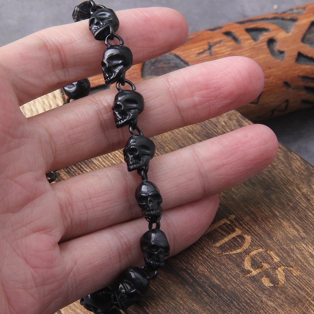 Vintage Skull Link Bracelet for Men – Stainless Steel Gothic Punk Biker Jewelry