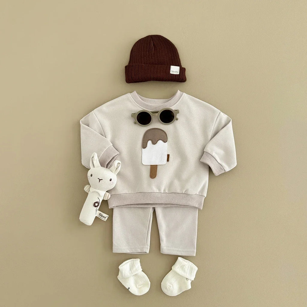 New Autumn Baby Boys Girls Clothing Set Toddler Casual Cotton Home Wear Ice Cream 2PCS Set Long- Sleeved Pants Children's Suits