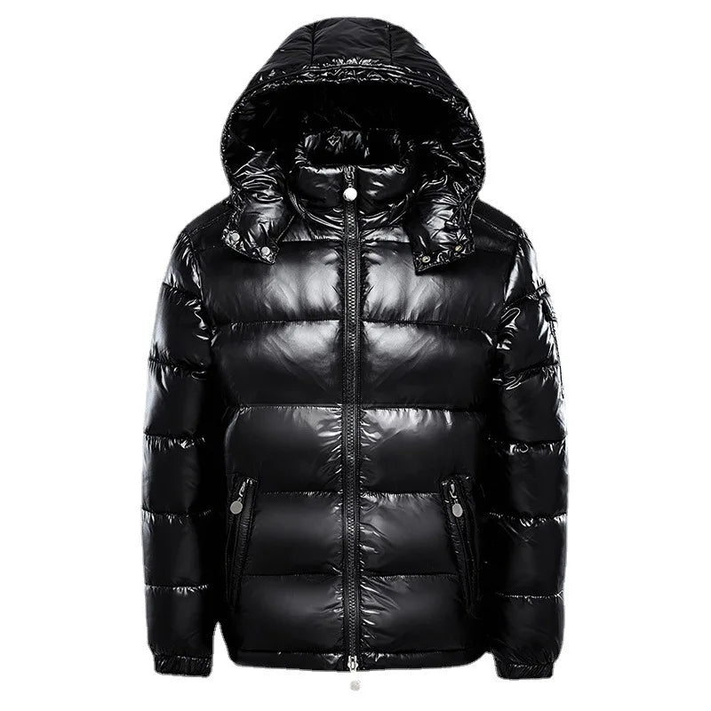 Men's Black Waterproof Short Puffer Jacket – Lightweight Glossy Winter Coat