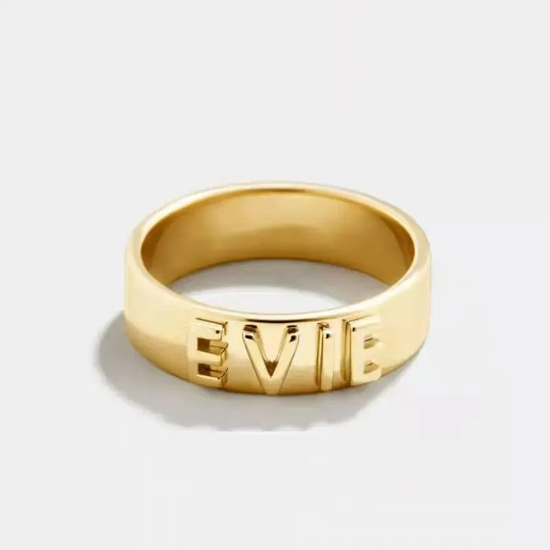 Personalized Name Ring – Custom Initial Gold-Tone Stainless Steel Ring for Couples