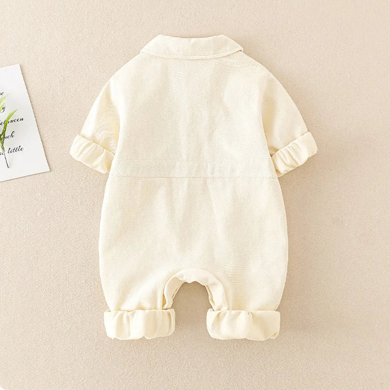 Spring Denim Baby Jumpsuit Cartoon Pocket Bear Romper for Boys Girls Newborn Overalls Korean Style Onesie Autumn Kids Clothing