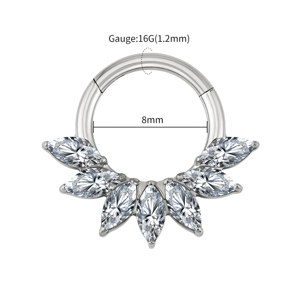 16G Titanium Marquise CZ Hinged Hoop – Septum, Nose & Cartilage Piercing