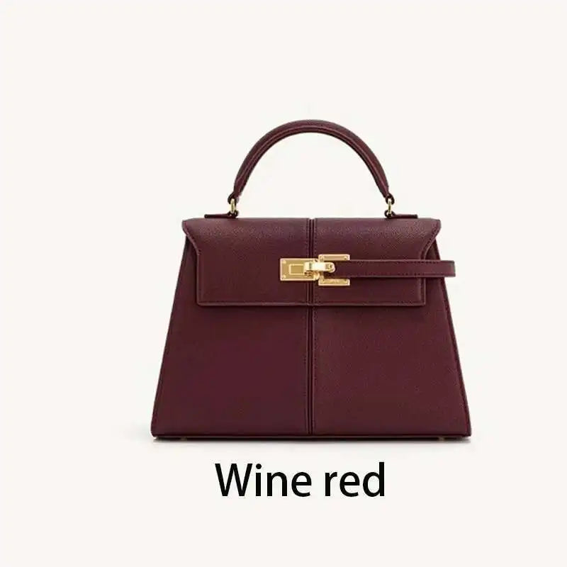 Women's Trapezoid Leather Handbag – Elegant Top-Handle Shoulder Bag
