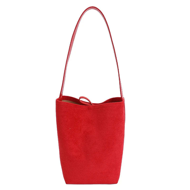 Women's Faux Suede Bucket Bag – Large-Capacity Retro Shoulder Tote Bag