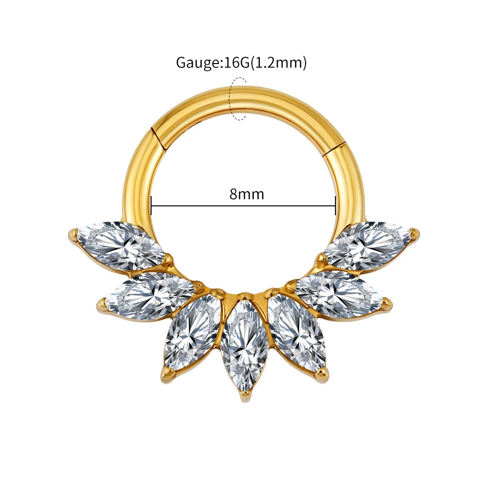 16G Titanium Marquise CZ Hinged Hoop – Septum, Nose & Cartilage Piercing
