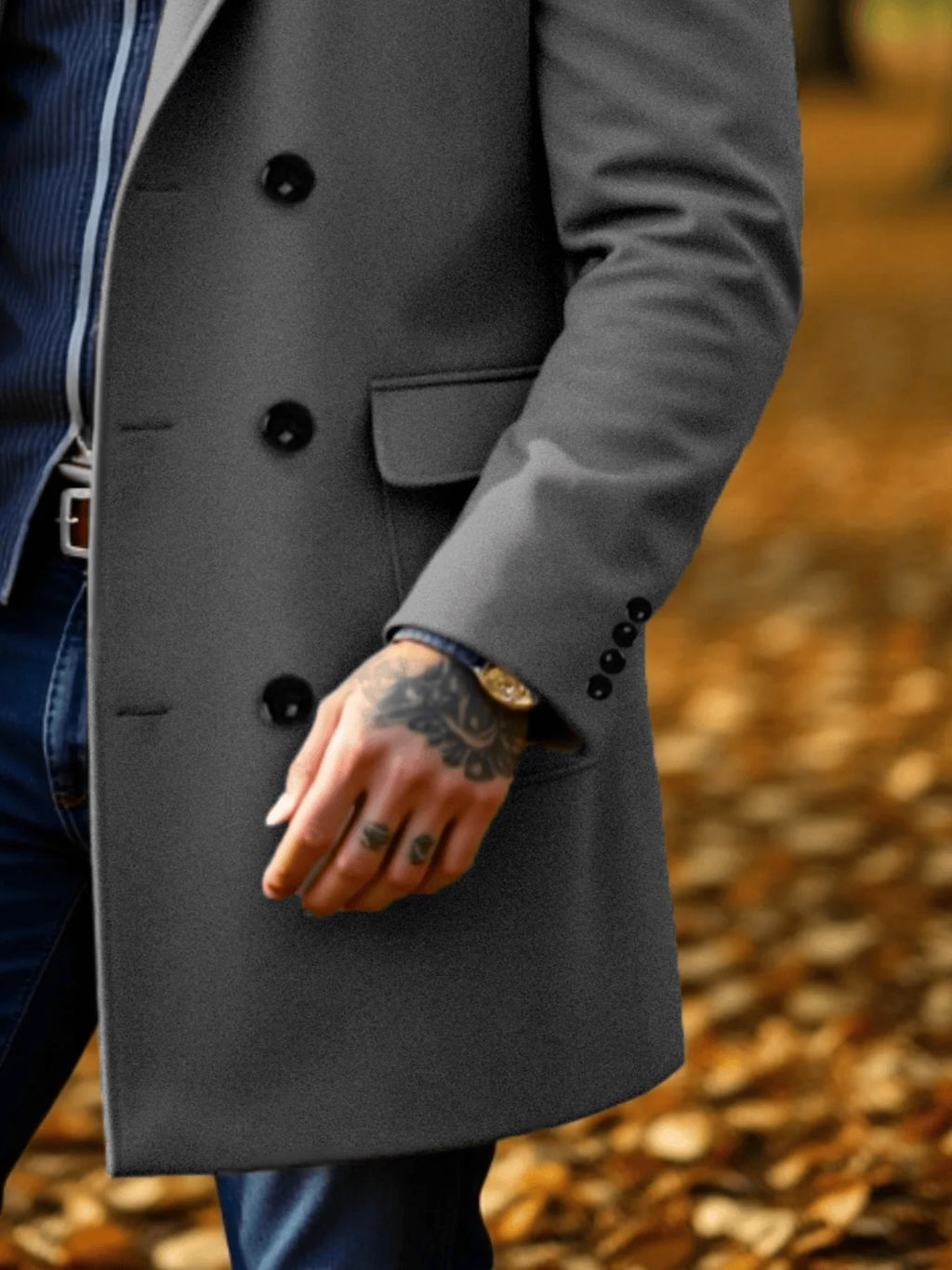 Men's Double-Breasted Wool Overcoat – Warm Thick Winter Coat with Stand Collar