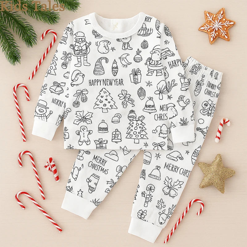 Fashion Graffiti Kids Pajamas Sets Boy Girl Cotton Child Pajamas Long Sleeve Nightwear Pyjamas Baby Loungewear Clothing