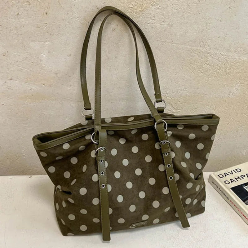 Korean Large Capacity Tote Bag Women Suede Shoulder Crossbody Bag Belt Buckle Design Minimalist Solid Color Zipper Underarm Bag