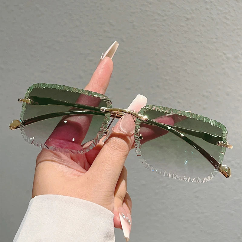 Rimless Square Sunglasses Men Fashion Vintage Gradient Casual Shades Women Trendy Luxury Brand Design Decor Sun Glasses