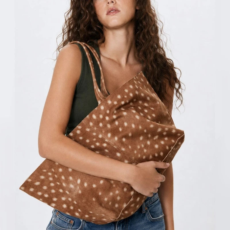 Women's Faux Suede Tote Bag – Retro Basket-Style Shoulder Bag with Large Capacity