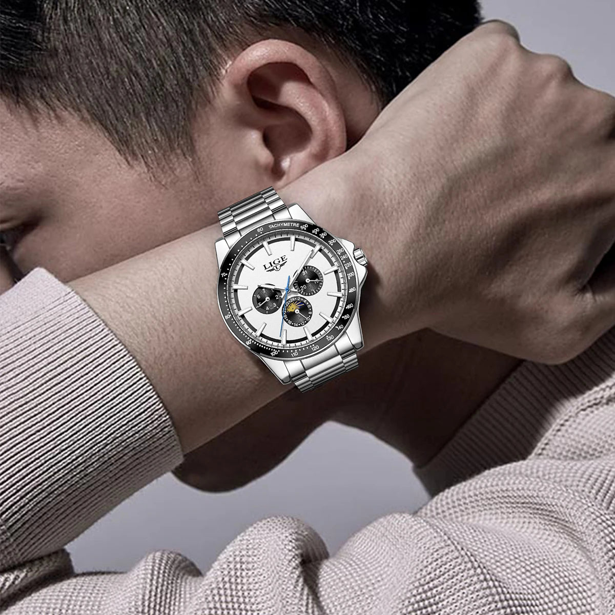 LIGE Men Luxury Business Watches Quartz Watch Luminous Calendar Moon phase Man Watch gifts for man reloj Montre pour hommes