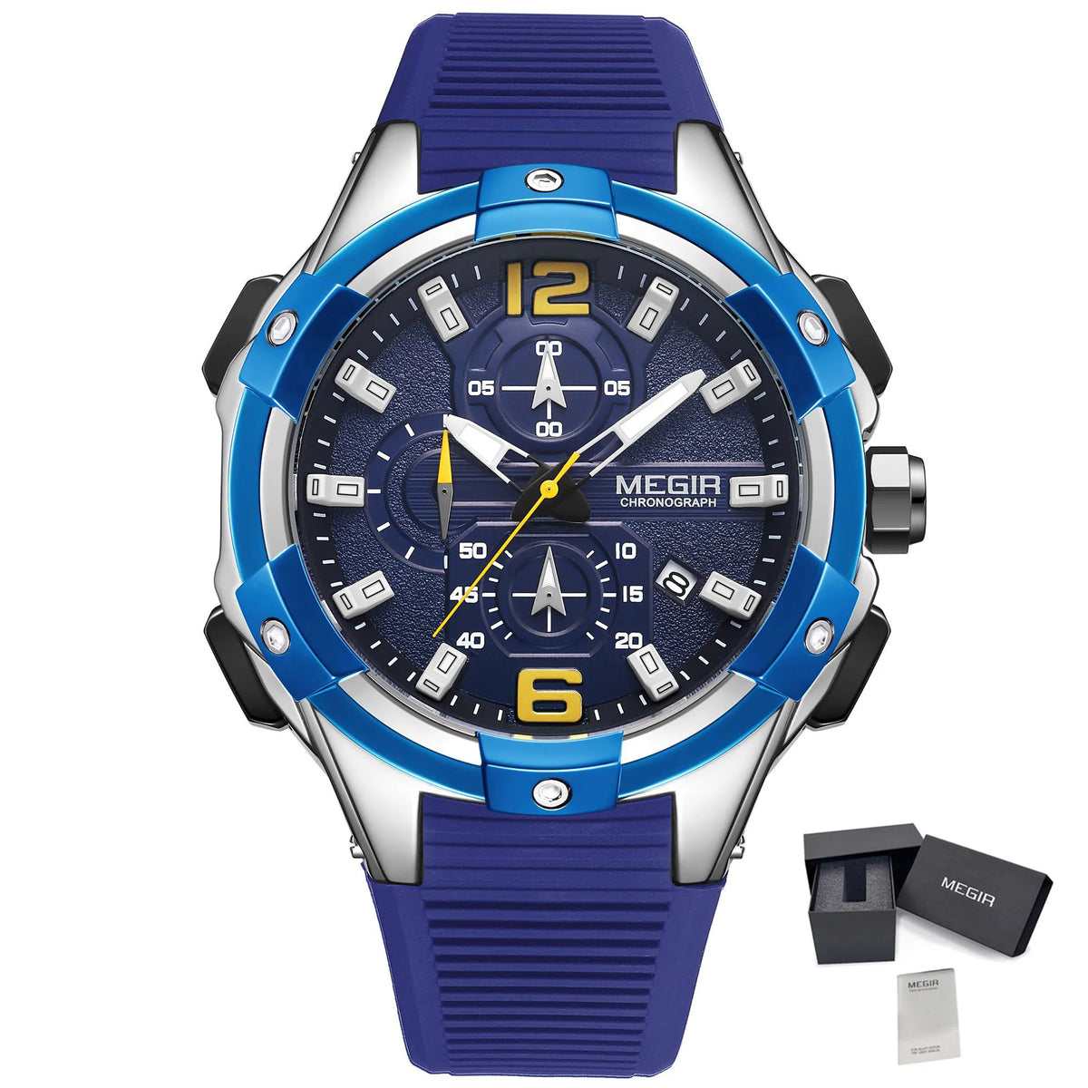 MEGIR 47MM Dial Sport Watches for Men Fashion Quartz Wristwatch Waterproof Silicone Strap Male Chronograph Clock Montre Homme