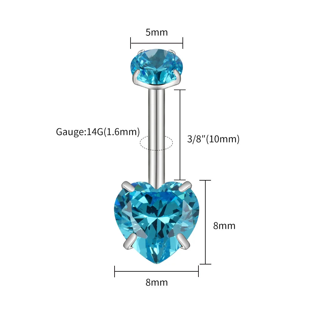 14G Titanium Heart CZ Belly Button Ring – Curved Barbell Navel Piercing