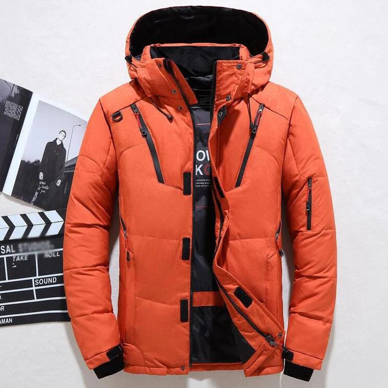 Men's White Duck Down Puffer Jacket – Thick Warm Hooded Winter Coat, Oversized Fit