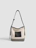 Women's Fashionable Summer 2025 New Large Capacity High-end Canva Spliced Lightweight Commuting Single Shoulder Bucket Bag