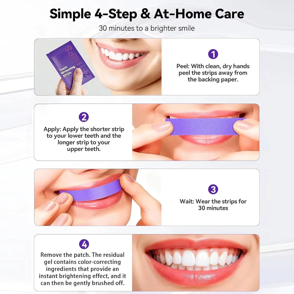 Premium Purple Whitening Strips, Deep Stain Cleaning, Perfect for Sensitive Teeth to Achieve Long-Lasting White Teeth