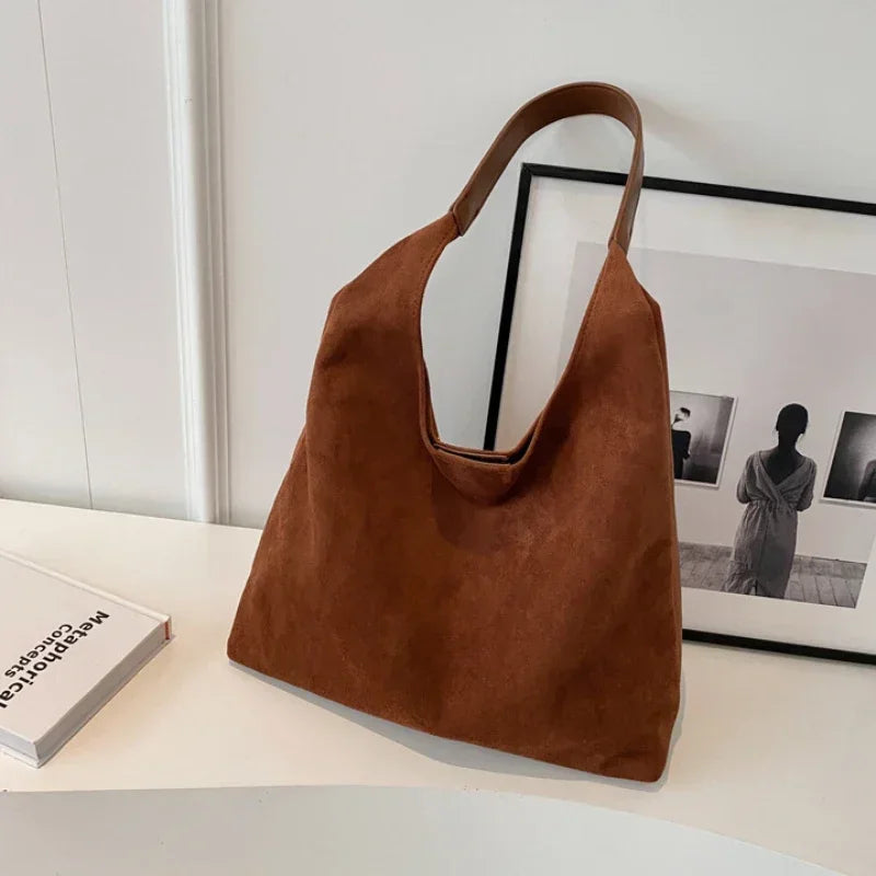Women's Suede Shoulder Bag – Vintage Large-Capacity Tote with Top Handle