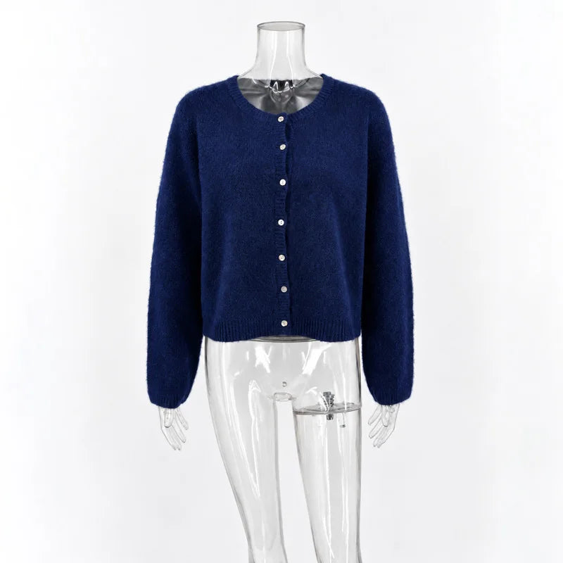 Women’s Fuzzy Knit Cropped Cardigan – Soft Button-Front Long-Sleeve Sweater