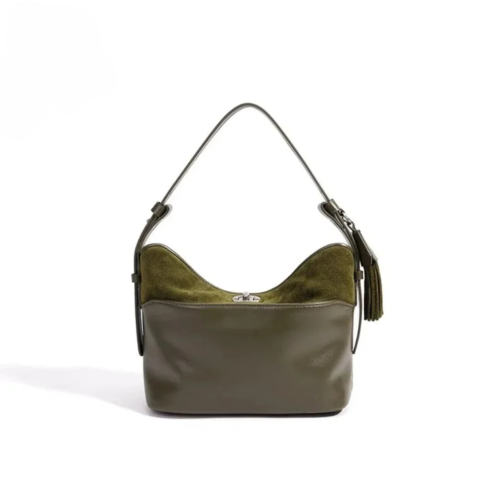 Fashion Tote Real Suede Leather Female Crossbody Shoulder Bag High Quality New Autumn winter Tassel Design Slouchy Woman Bucket