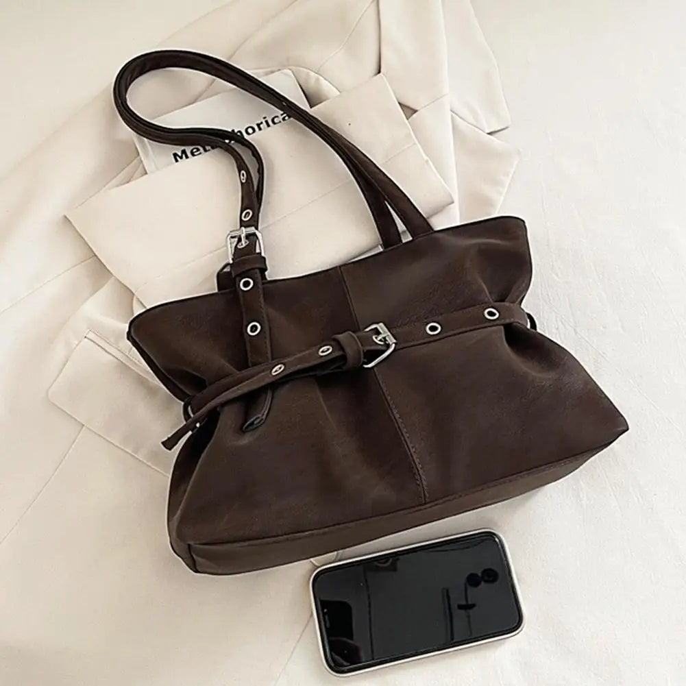 Women's Retro Suede Tote Bag – Large-Capacity Shoulder Handbag with Buckle Closure