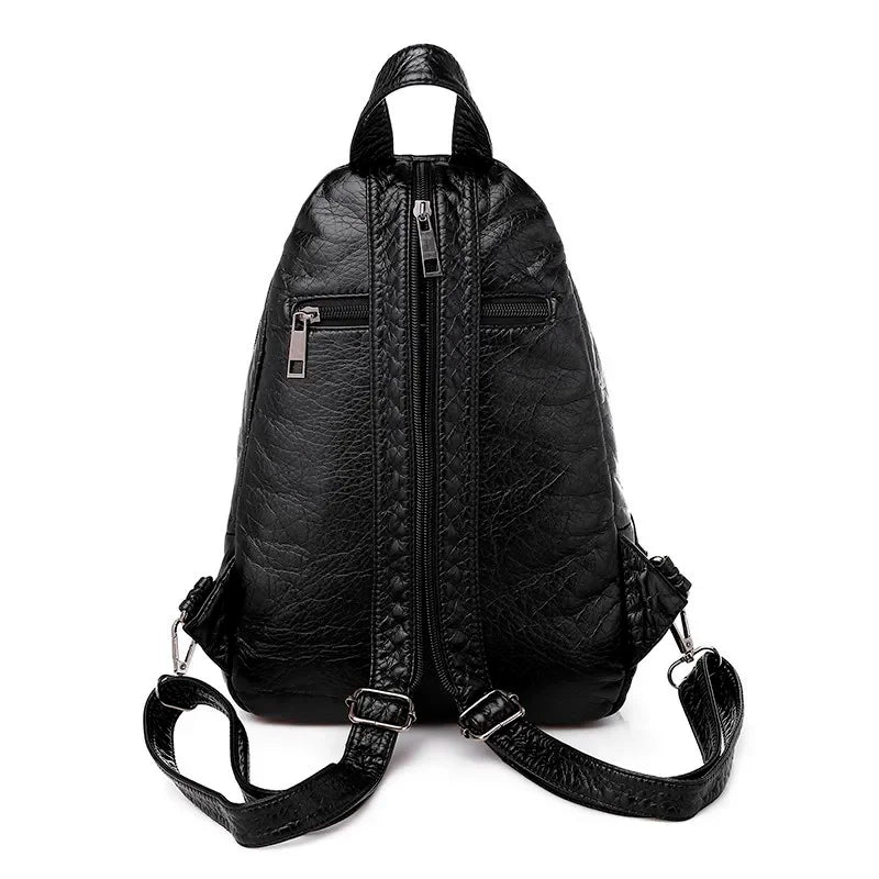 Women PU Leather Backpacks Small Travel Bag Female Soft Leather Bagpack Ladies Embroidery Backpack