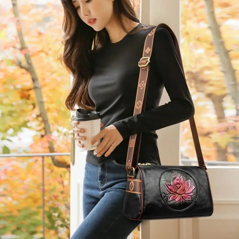Women's Soft Leather Printed Handbag – Casual Shoulder and Crossbody Tote Bag