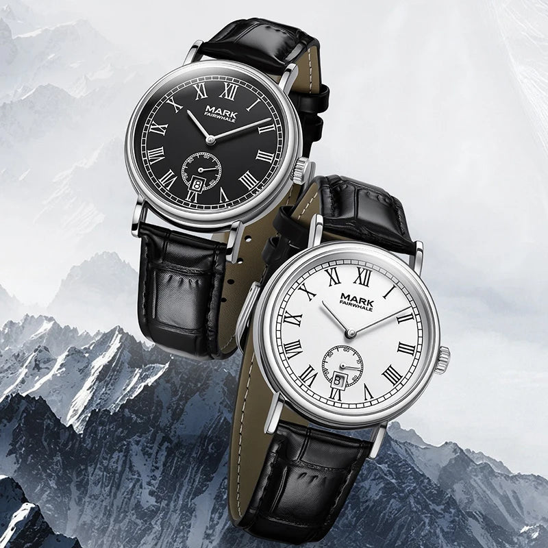 Men's Automatic Mechanical Watch with Date Display Stainless Steel Case Genuine Leather Strap Transparent Case Back 40mm  Dial