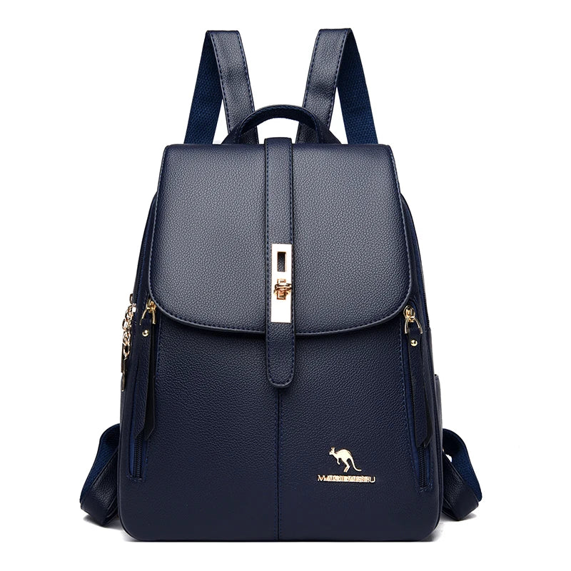 Women's Vintage Leather Backpack – Casual Black Daypack for School and Everyday Use