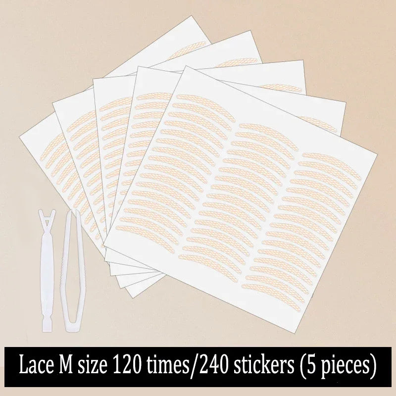 240pcs Invisible double-fold eyelid tape, natural lace, transparent Beige stripe Natural eye makeup with tools