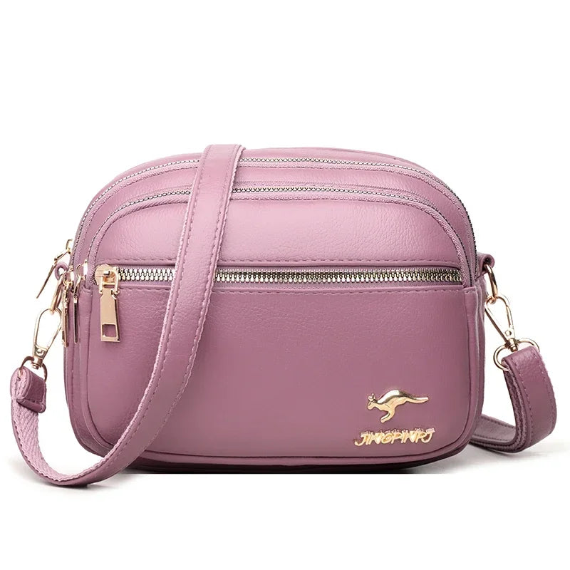 Women's Soft Leather Messenger Bag – Multi-Pocket Luxury Shoulder Handbag
