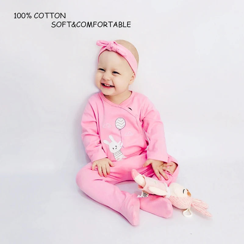 KAVKAS Baby Clothing Girls Pink Romper Cartoon Kids Pajamas Long Sleeve Jumpsuit Bebe Playsuit Girls Clothes  0`12 Monthes