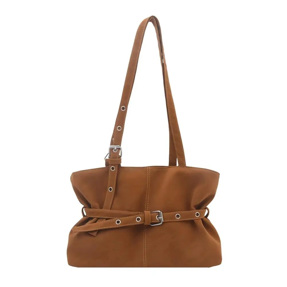 Women's Retro Suede Tote Bag – Large-Capacity Shoulder Handbag with Buckle Closure