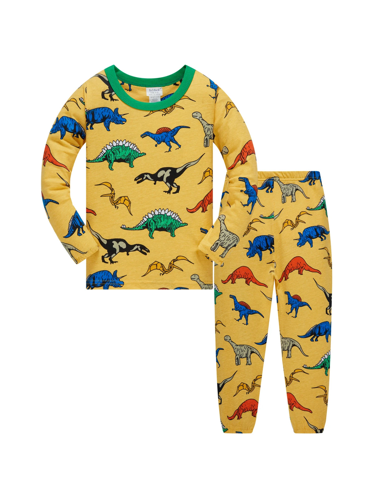 Children's Clothing, 100% Cotton Yellow Full Printed Dinosaur for Comfort Pajamas Set and Sleepwear Set, Boy's 2Ps Home Suit Sui