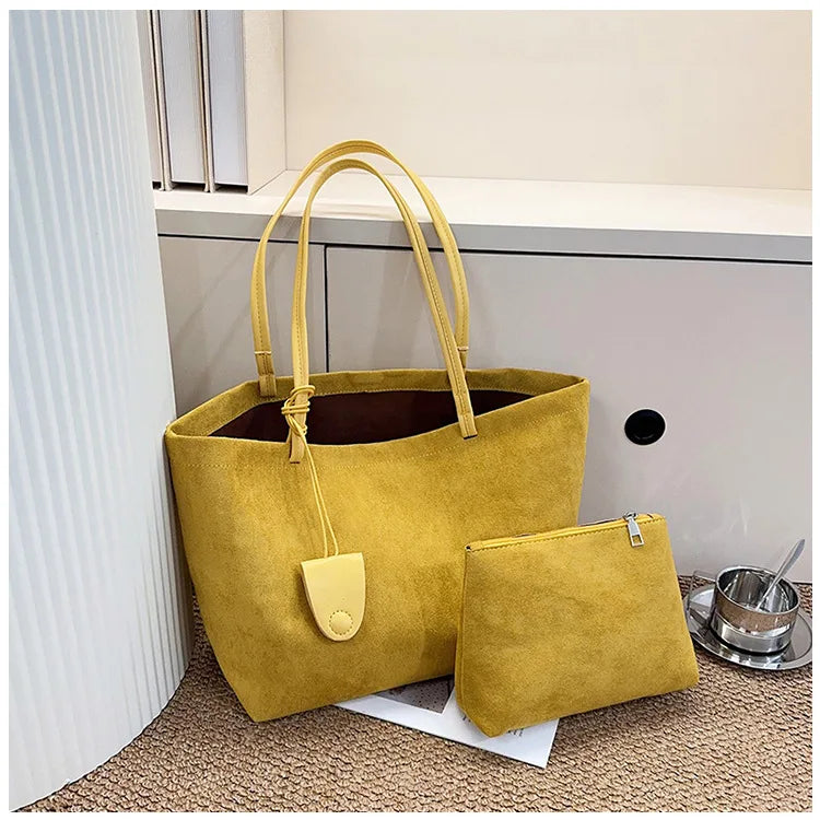 Women's Soft Suede Tote Bag – Large-Capacity Vintage Slouchy Shoulder Bag