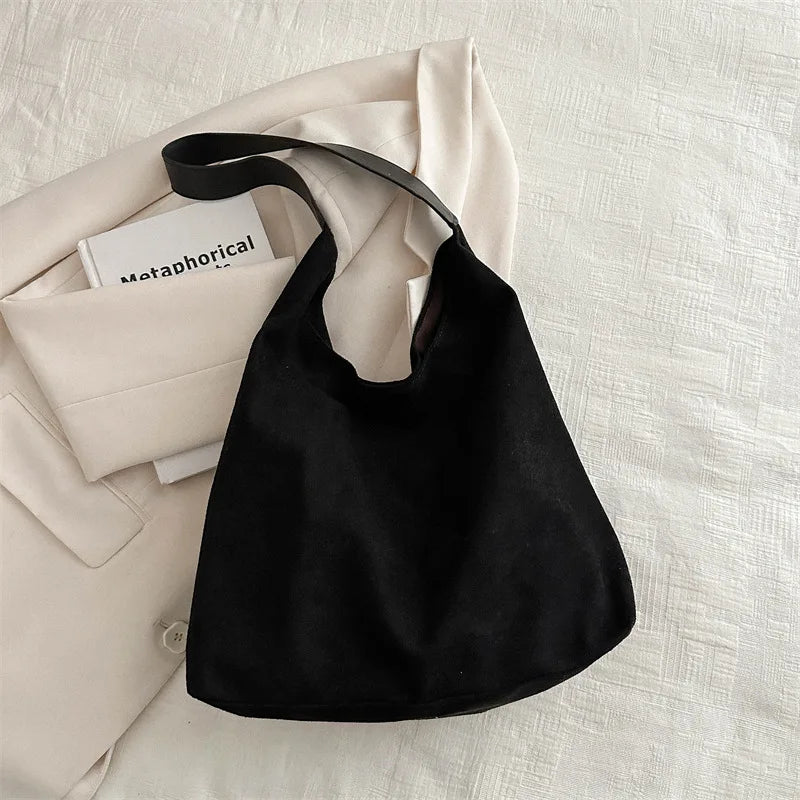 Faux Suede Women's Bag, Fashion Simple Large Capacity Korean Version Trendy Casual Shoulder Armpit Bag Pure Color Retro Tote Bag