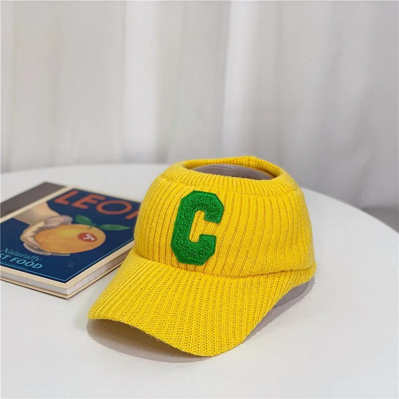 Unisex Knitted Visor Beanie Hat – Striped Winter Cap with Plush Lining
