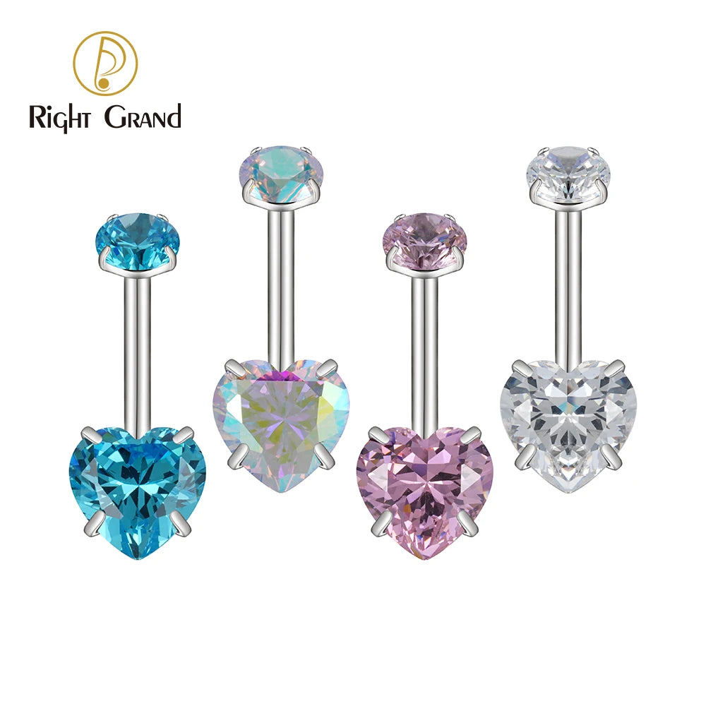 14G Titanium Heart CZ Belly Button Ring – Curved Barbell Navel Piercing