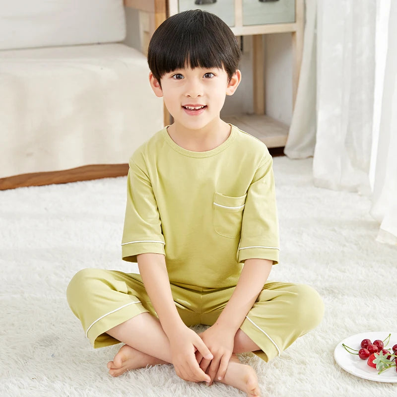 Teenage Boys Girls Pajamas Summer Short Sleeved Children's Clothing Sleepwear Cotton Pyjamas Sets For Kids 8 10 12 14 16 Years