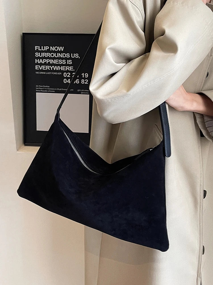 Women's Vintage Suede Tote Bag – Large-Capacity Shoulder and Crossbody Bag for Autumn and Winter