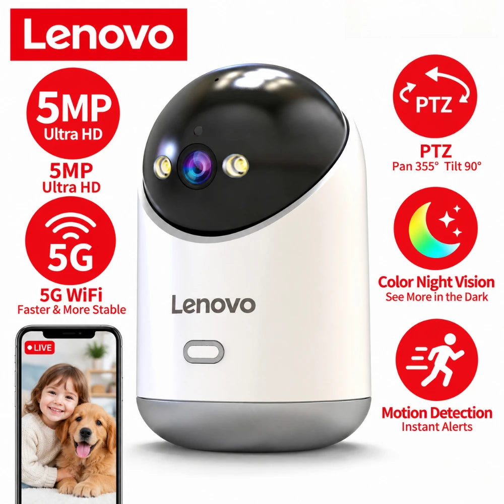 Lenovo 5MP IP Camera 5G/2.4G WiFi Home Indoor HD Wireless Surveillance Camera Auto Tracking 2‑Way Talk Security Baby Monitor