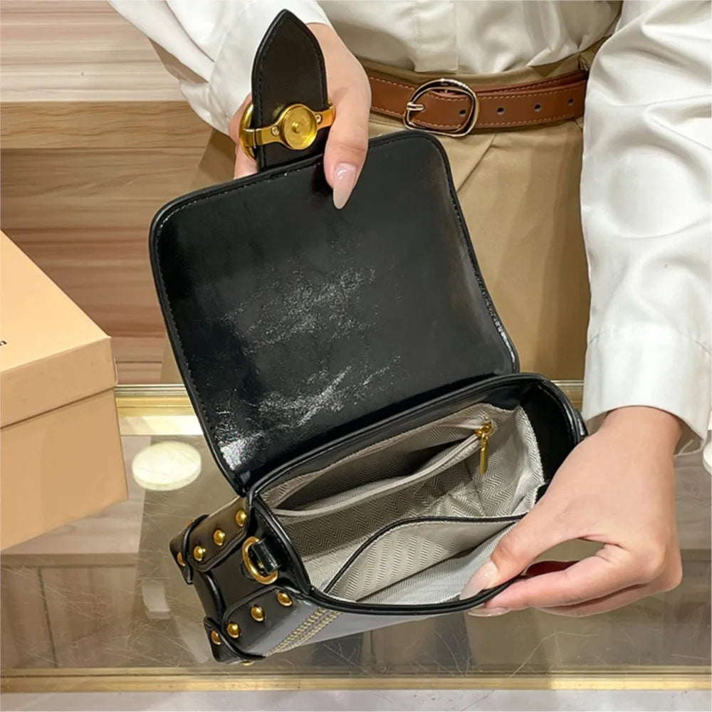 Women's handbag 2025 new autumn and winter high-end retro wide shoulder strap fashionable single shoulder crossbody bag